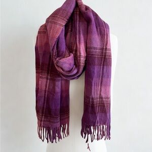 NWT Talbots Multi Purple Plaid 100% Cashmere Fringe Luxury Scarf Winter